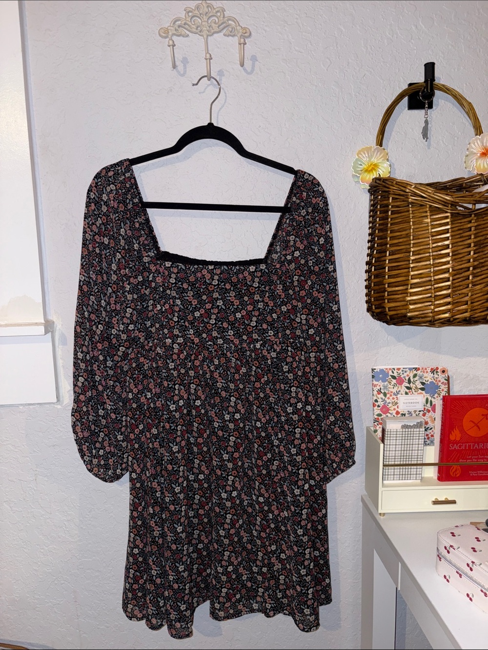 Lucky Brand Black Floral Square-Neck Mini Dress